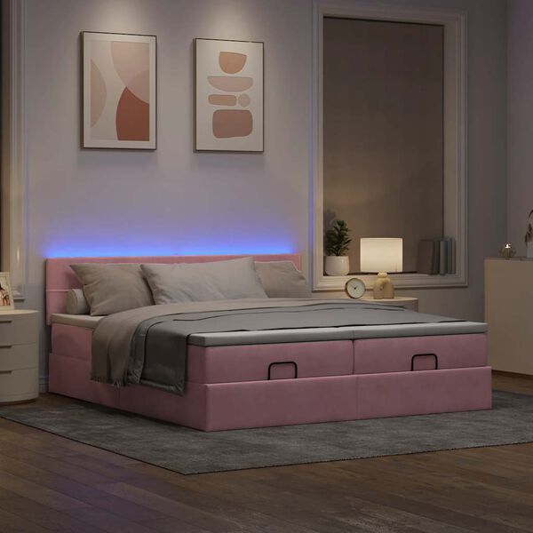 vidaXL Ottoman-Bett mit Matratzen & LEDs Rosa 160x200 cm Samt