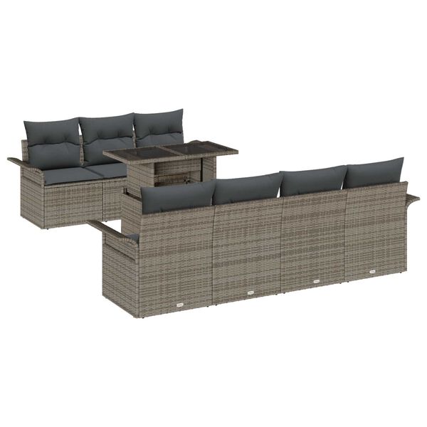 vidaXL Gartensofa-set mit Kissen mit Speicher 8 pcs Grau Poly Rattan