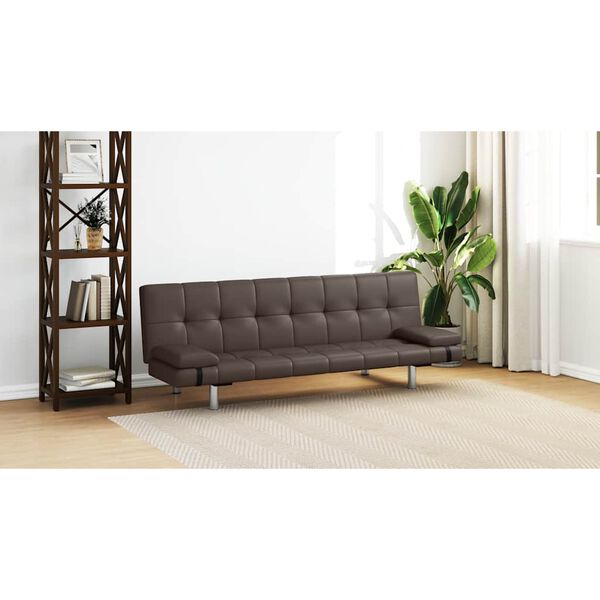 vidaXL Schlafsofa mit 2 Kissen Kunstleder Ausziehbar Braun