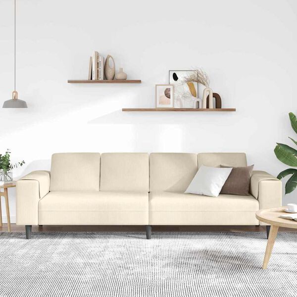 vidaXL Stoffsofa mit Kissen Creme 208 cm Cordstoff