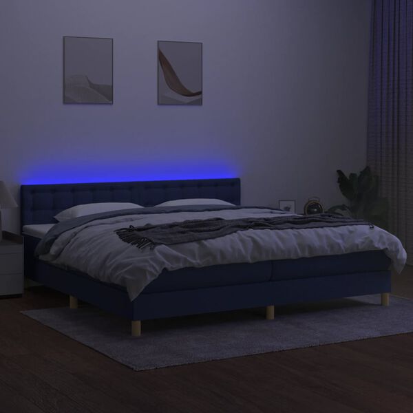vidaXL Boxspringbett mit Matratze & LED Blau 200x200 cm Stoff