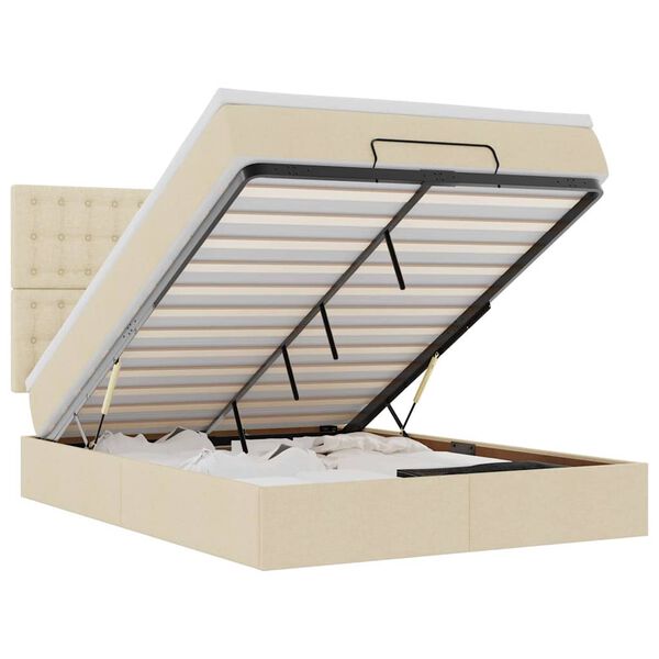 vidaXL Ottoman-Bett mit Matratze & LEDs Creme 140x200 cm Stoff