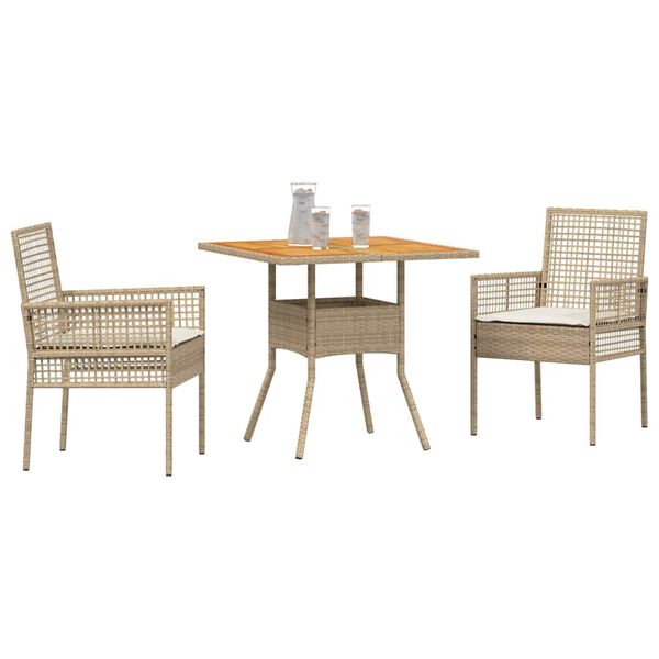 vidaXL Garten Essgruppe 3 pcs Beige Poly Rattan