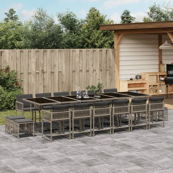vidaXL 17-tlg. Garten-Essgruppe mit Kissen Grau Poly Rattan