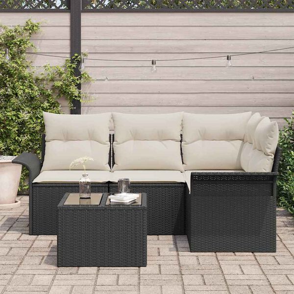 vidaXL Gartensofa-set mit Kissen 5 pcs Schwarz Poly-Rattan