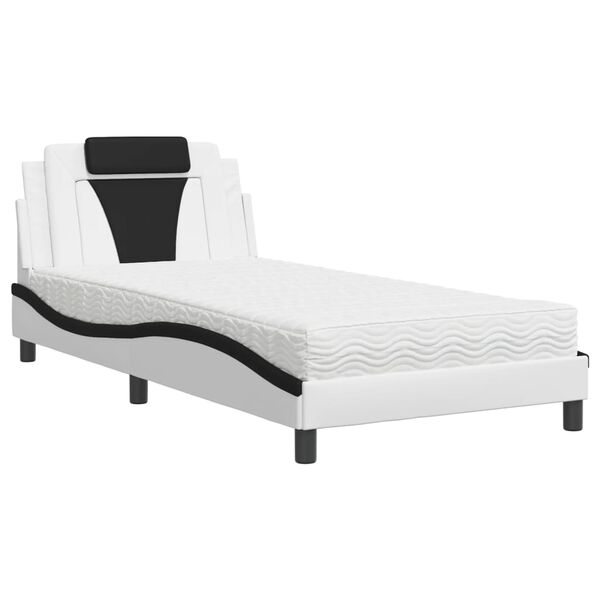 vidaXL Bett "Viana" mit Matratze Wei&szlig; und Schwarz 100x200 cm Kunstleder