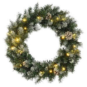 vidaXL Weihnachtskranz mit LED-Leuchten Gr&uuml;n 60 cm PVC