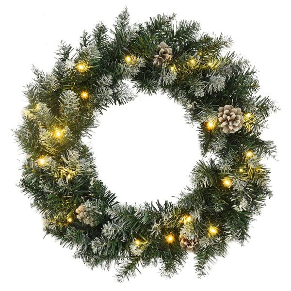 vidaXL Weihnachtskranz mit LED-Leuchten Gr&uuml;n 60 cm PVC