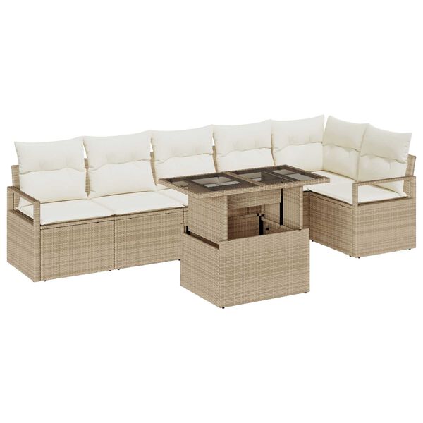 vidaXL Garten-Sofa-Set mit Speicher 7 pcs Beige Poly Rattan