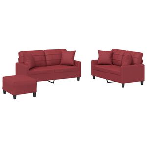 vidaXL 3-tlg. Sofagarnitur mit Kissen Weinrot Kunstleder