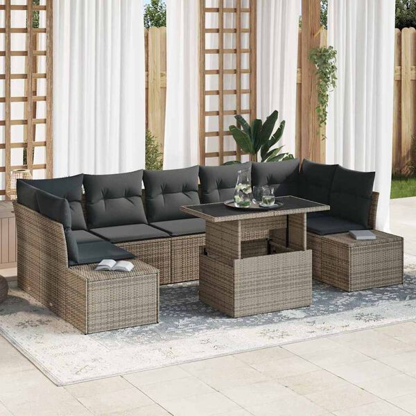 vidaXL Sofa Set mit Kissen 8 pcs Grau Poly-Rattan