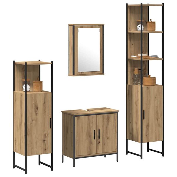vidaXL Badezimmerm&ouml;bel-Set mit Regal mit T&uuml;r 4 pcs Braun Holzwerkstoff