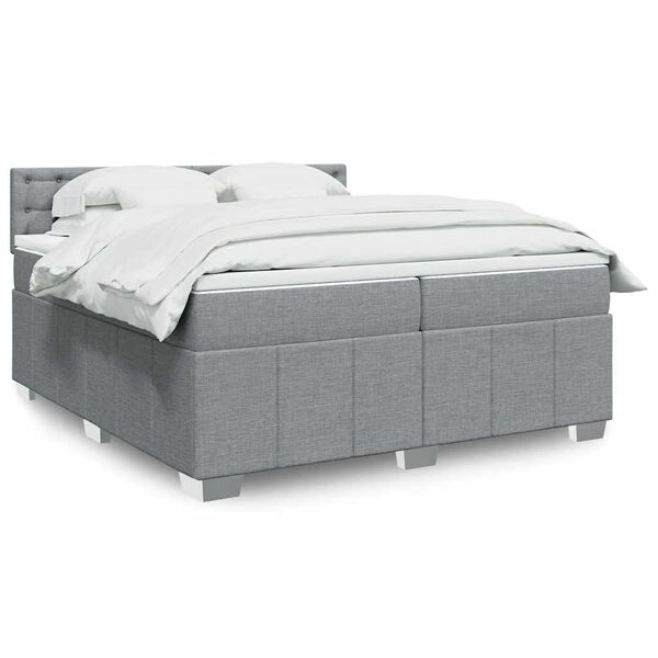 vidaXL Boxspringbett mit Matratze Hellgrau 200x200 cm Stoff