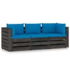 vidaXL 3-Sitzer Outdoor-Sofa mit Kissen Grau Impr&auml;gniertes Kiefernholz