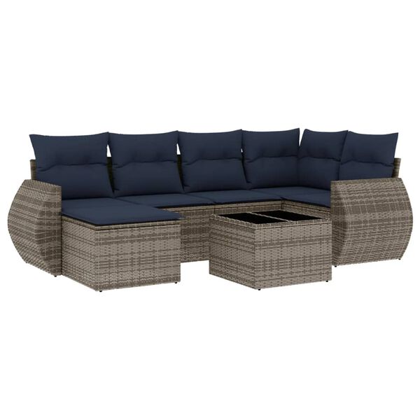 vidaXL 7-teiliges Gartensofa-Set mit Kissen, grau, Polyrattan