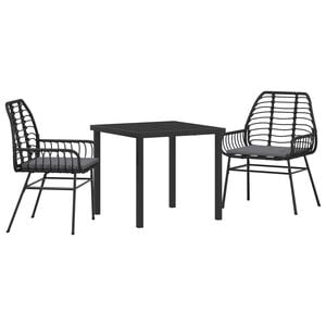 vidaXL Garten Essgruppe 3 pcs Schwarz Poly-Rattan