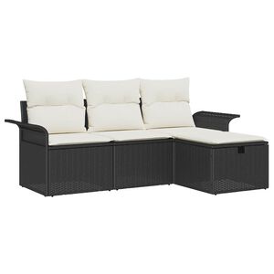vidaXL Garten-Sofa-Set mit Kissen 4 pcs Schwarz und Creme Poly Rattan