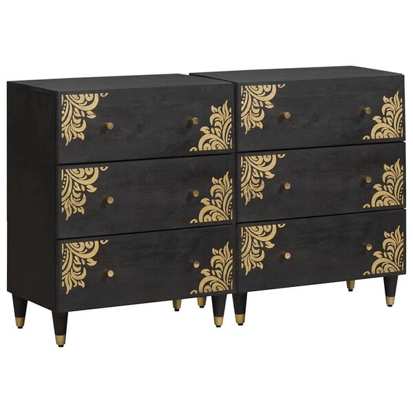 vidaXL Sideboard 2 pcs Schwarz 60 x 33 x 75 cm Massivholz Mango