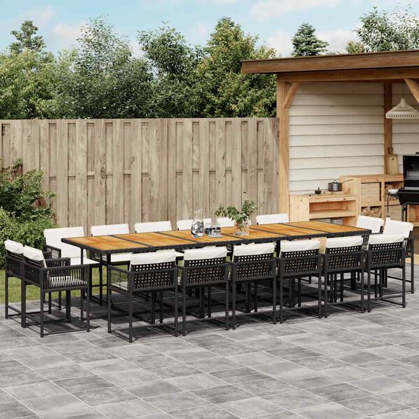 vidaXL 17-tlg. Garten-Essgruppe mit Kissen Schwarz Poly Rattan
