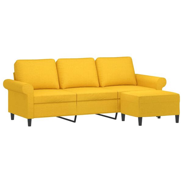 vidaXL 3-Sitzer-Sofa mit Hocker Hellgelb 180 cm Stoff