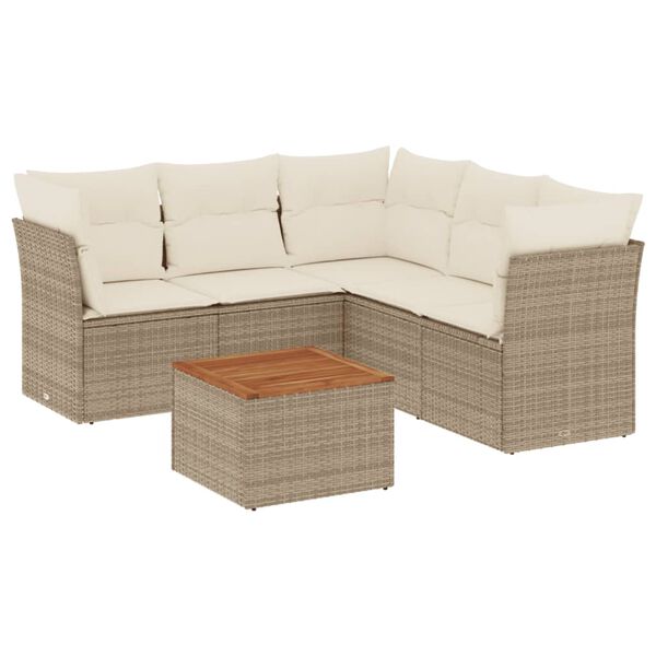 vidaXL 6-tlg. Garten-Sofagarnitur mit Kissen Beige Poly Rattan