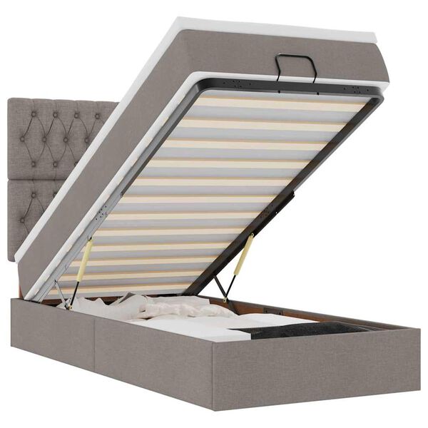 vidaXL Ottoman-Bett mit Matratze Taupe 100x200 cm Stoff