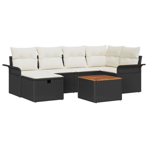 vidaXL Garten-Sofa-Set mit Kissen 7 pcs Schwarz Poly Rattan