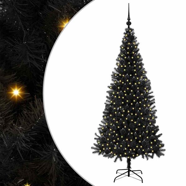 vidaXL Weihnachtsbaum mit 300 LEDs mit St&auml;nder Schwarz 180 cm PVC