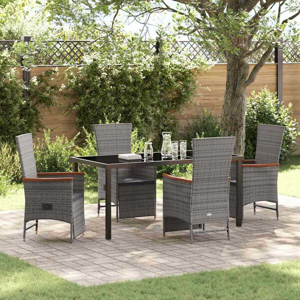vidaXL Garten Essgruppe mit Kissen 5 pcs Grau Poly-Rattan