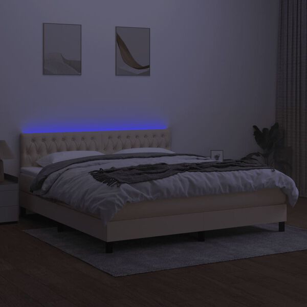 vidaXL Boxspringbett mit Matratze & LED Creme 160x200 cm Stoff