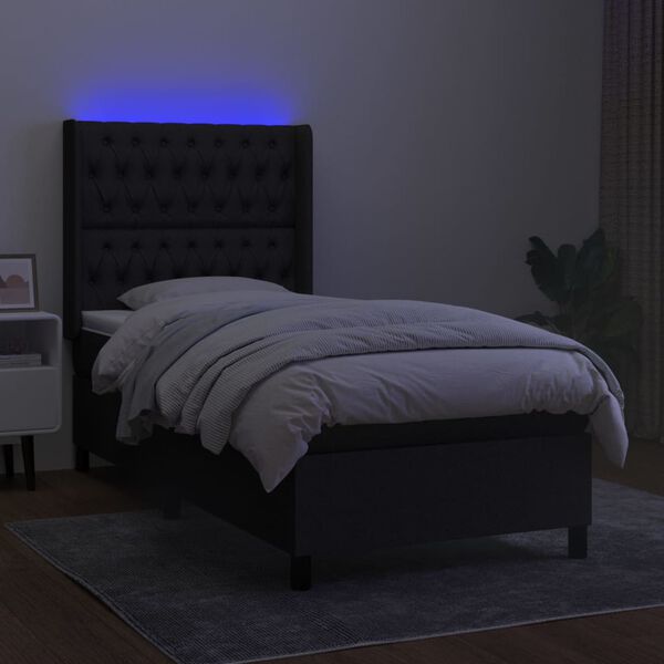 vidaXL Boxspringbett mit Matratze & LED Schwarz 90x200 cm Stoff