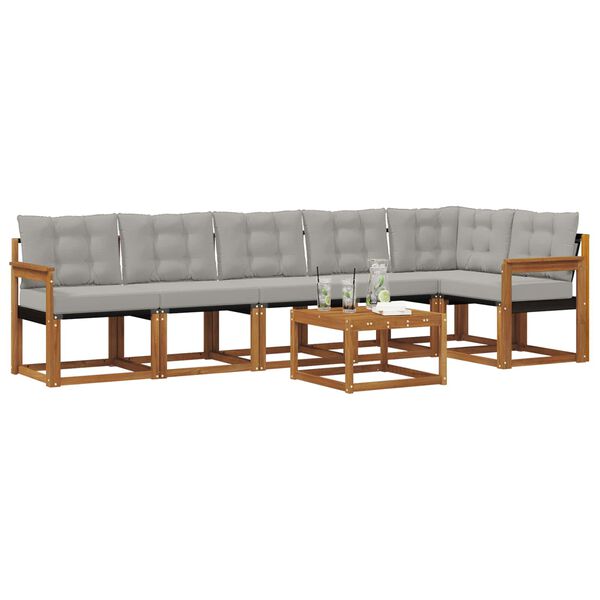 vidaXL Outdoor-Sofagarnitur mit Kissen 7 pcs Nat&uuml;rlich und Hellgrau