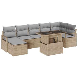 vidaXL Garten-Sofa-Set mit Speicher 8 pcs Beige Poly Rattan