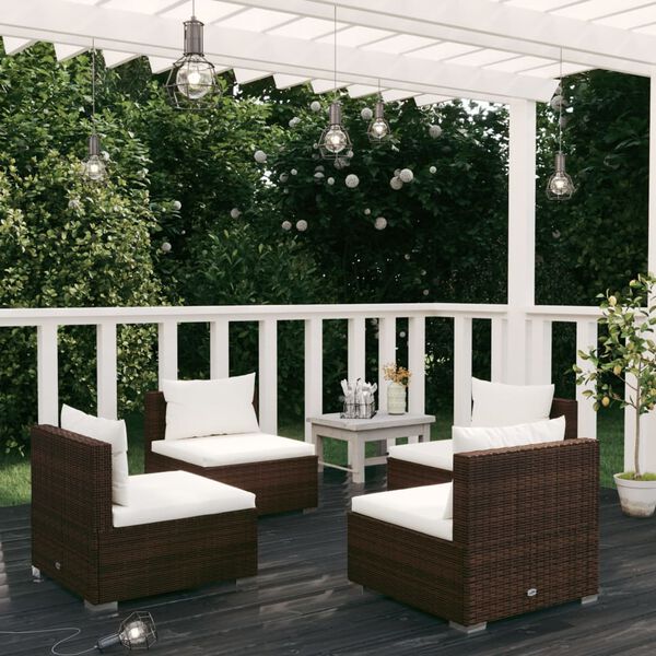 vidaXL 4-tlg. Garten-Lounge-Set mit Auflagen Poly Rattan Braun