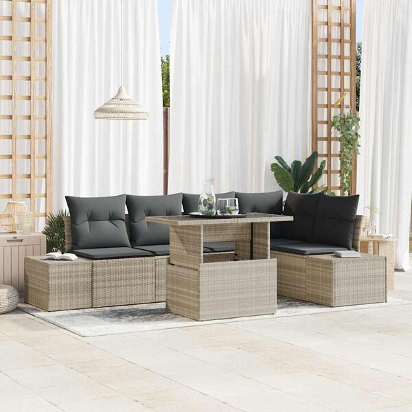 vidaXL Garten-Sofa-Set mit Speicher 6 pcs Hellgrau Poly Rattan