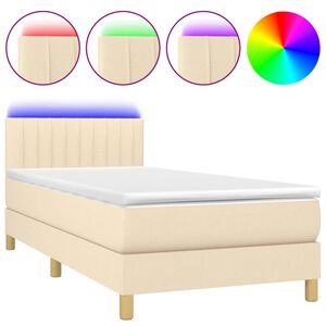 vidaXL Boxspringbett mit Matratze & LED Creme 90x190 cm Stoff