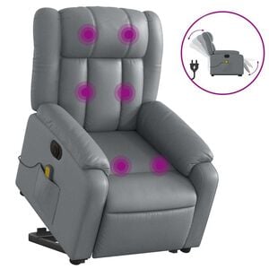 vidaXL Massagesessel mit Aufstehhilfe Elektrisch Grau Kunstleder