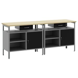 vidaXL Werkbank-Set mit Regal 2 pcs Schwarz und Grau 200 x 55 x 85 cm