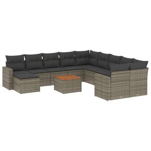 vidaXL 12-tlg. Garten-Sofagarnitur mit Kissen Grau Poly Rattan