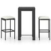 vidaXL 3-tlg. Gartenbar-Set mit Kissen Poly Rattan Schwarz