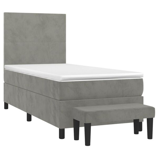 vidaXL Boxspringbett mit Matratze Hellgrau 90x190 cm Samt