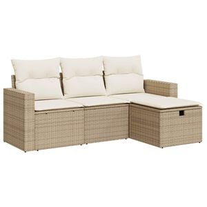 vidaXL 4-tlg. Garten-Sofagarnitur mit Kissen Beige Poly Rattan