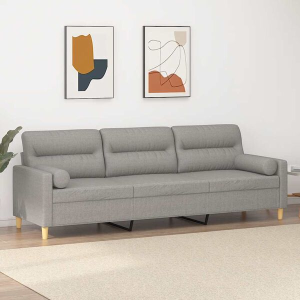 vidaXL 3-Sitzer-Sofa mit Kissen Hellgrau 210 cm Stoff