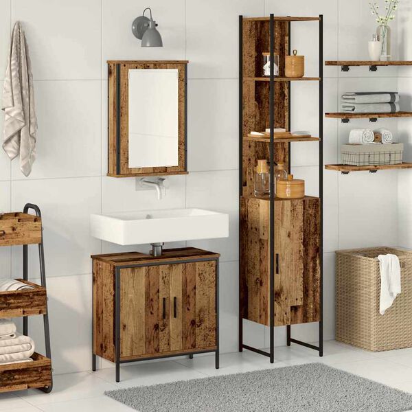 vidaXL Badezimmerm&ouml;bel-Set mit Regal mit T&uuml;r 3 pcs Braun Holzwerkstoff