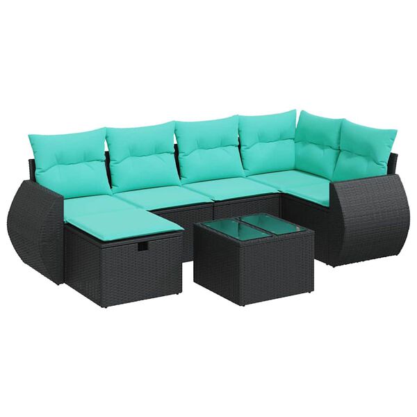 vidaXL 6-tlg. Garten-Sofagarnitur mit Kissen Schwarz Poly Rattan