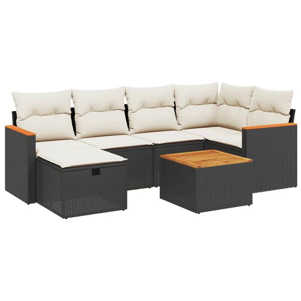 vidaXL 6-tlg. Garten-Sofagarnitur mit Kissen Schwarz Poly Rattan