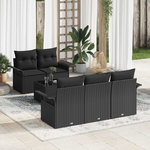 vidaXL Garten-Sofa-Set 6 pcs Schwarz Poly-Rattan und Stahl und Glas
