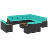 vidaXL 14-teiliges Gartensofa-Set mit Kissen, schwarzes Polyrattan