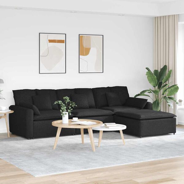 vidaXL Modulares Sofa mit Fu&szlig;hocker und Kissen Schwarz