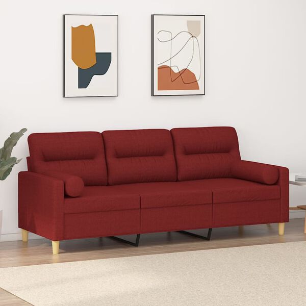 vidaXL 3-Sitzer-Sofa mit Kissen Weinrot 180 cm Stoff